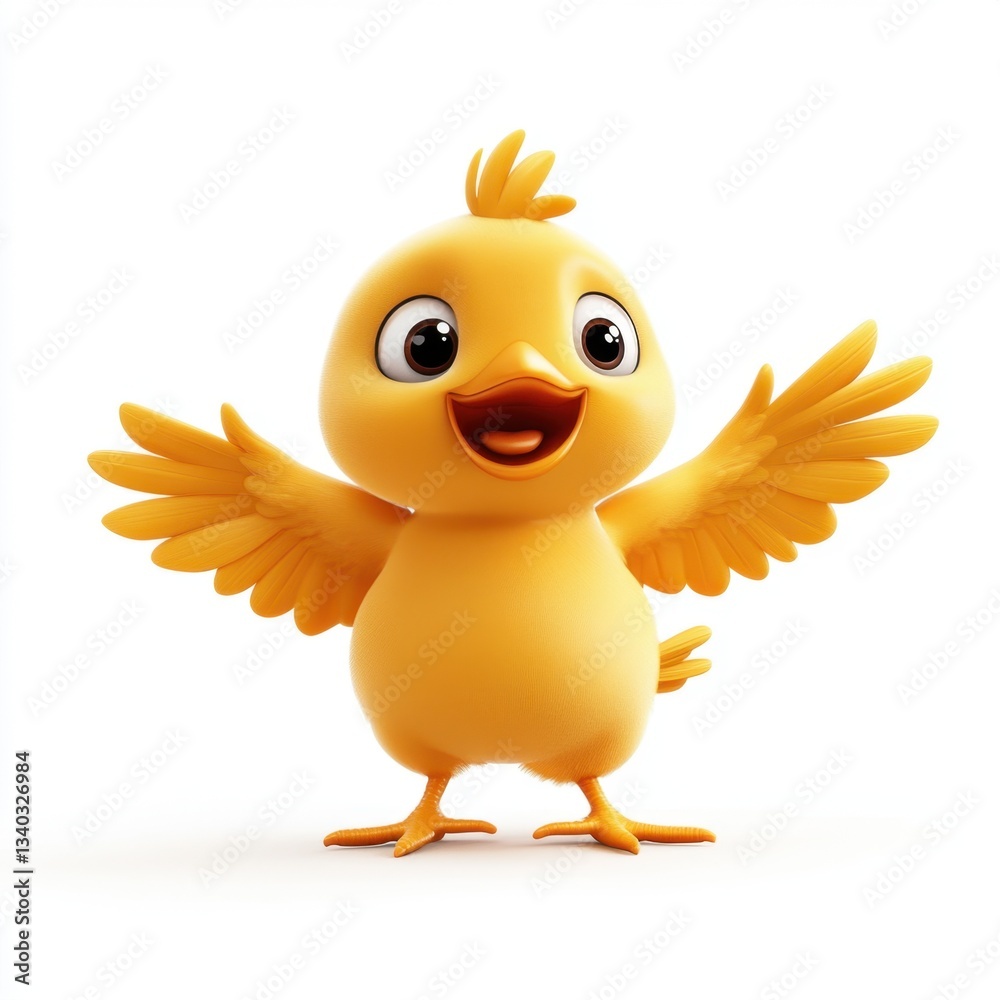 A yellow bird with its wings spread out and a big smile on its face A yellow bird with its wings spread out and a big smile on its face