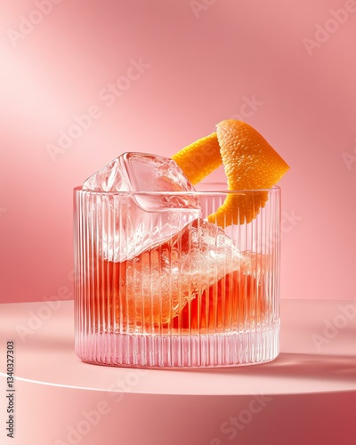A beautiful drink served over ice with an elegant garnish of orange peel