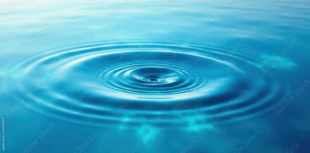 Calm ocean with circular ripples on a clear blue drop of water, water, clear Calm ocean with circular ripples on a clear blue drop of water, water, clear