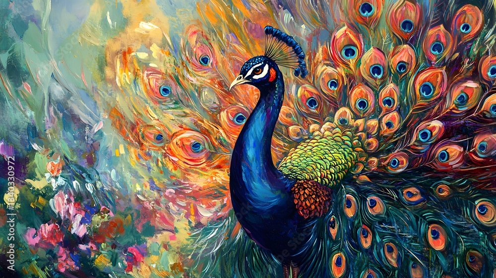 Fototapeta premium A peacock displaying its colorful feathers