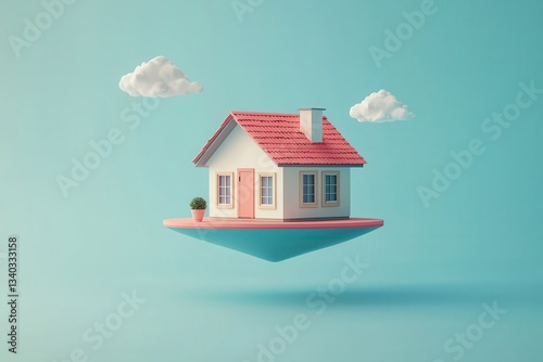 Floating house concept digital art modern design minimalist environment creative perspective