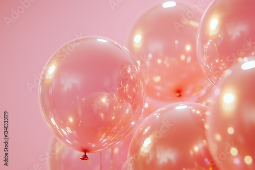 Bunch of Shiny Pink Balloons Floating in Soft Focus Celebration Scene