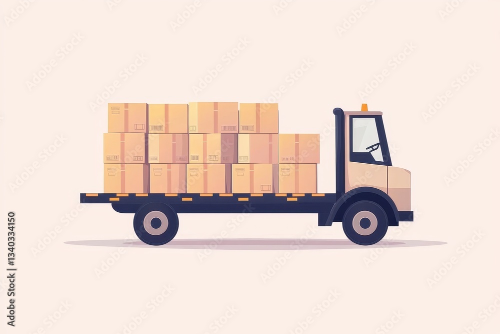 Naklejka premium Delivery truck loaded with boxes in urban setting conceptual graphic illustration