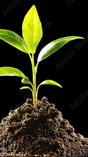 Bright Green Sprout Emerging From Dark Soil