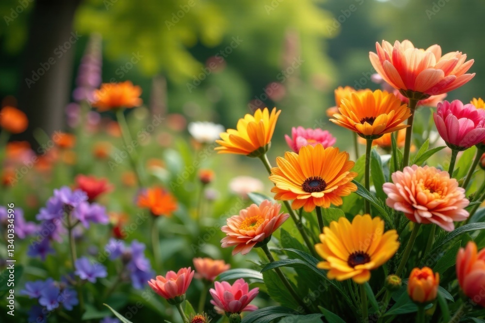 Colorful flower arrangement in a beautiful garden setting, tulips, gardens, floral design Colorful flower arrangement in a beautiful garden setting, tulips, gardens, floral design