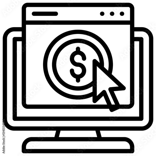 Cost Per Click Line Icon, Digital Marketing
