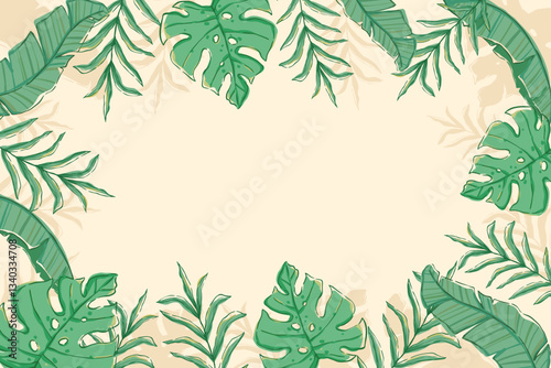 tropical leaves border illustration. best for greetings card, wedding card or invitation