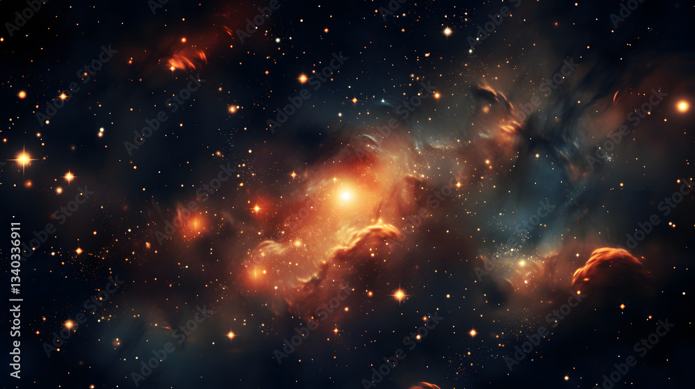 Fototapeta premium Captivating nebula with a dense collection of stars creating a colorful display of cosmic beauty illuminating the night sky with sparkling light.