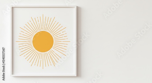 Sun Art Print in Frame on White Wall Home Decor