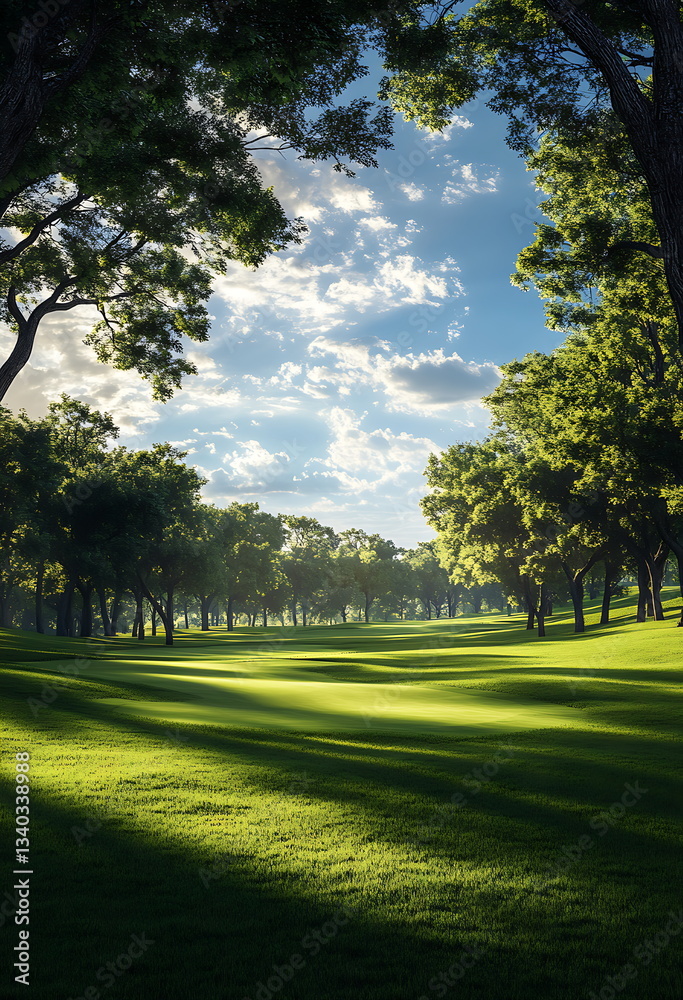 Obraz premium arafed view green golf course with hole trees generative ai