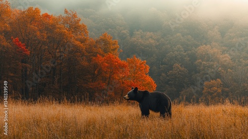 Black bear in golden autumn landscape great smoky mountains wildlife photography tranquil nature scene