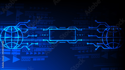 Global Network Technology: Abstract Blue Circuit Board with World Globe Connections