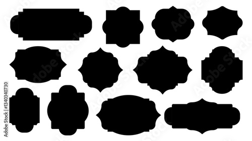 Vintage label and badges shape collection set with ornate frames and elegant silhouettes. Vector illustration