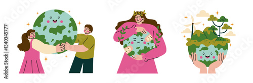 Set of Earth day Character Concept Illustrations