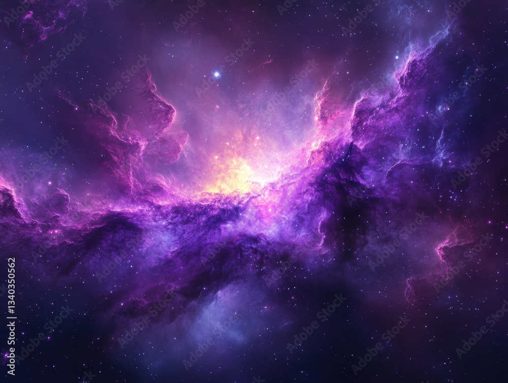 Ethereal cosmic cloudscape with vibrant purple and gold hues creating a majestic celestial nebula in deep space Ethereal cosmic cloudscape with vibrant purple and gold hues creating a majestic celestial nebula in deep space