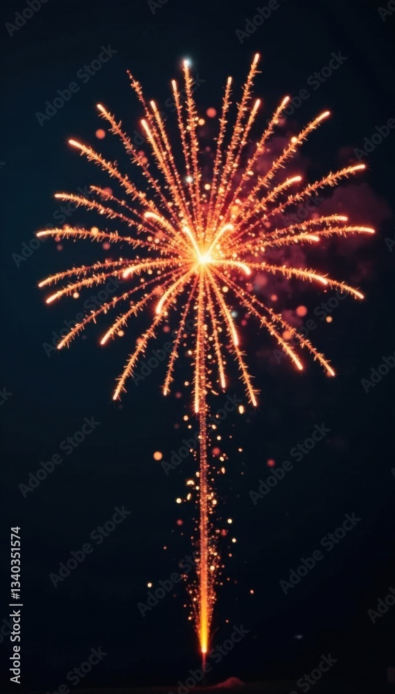 Obraz premium Firework burst with golden sparks over dark background, pyrotechnics, nighttime display