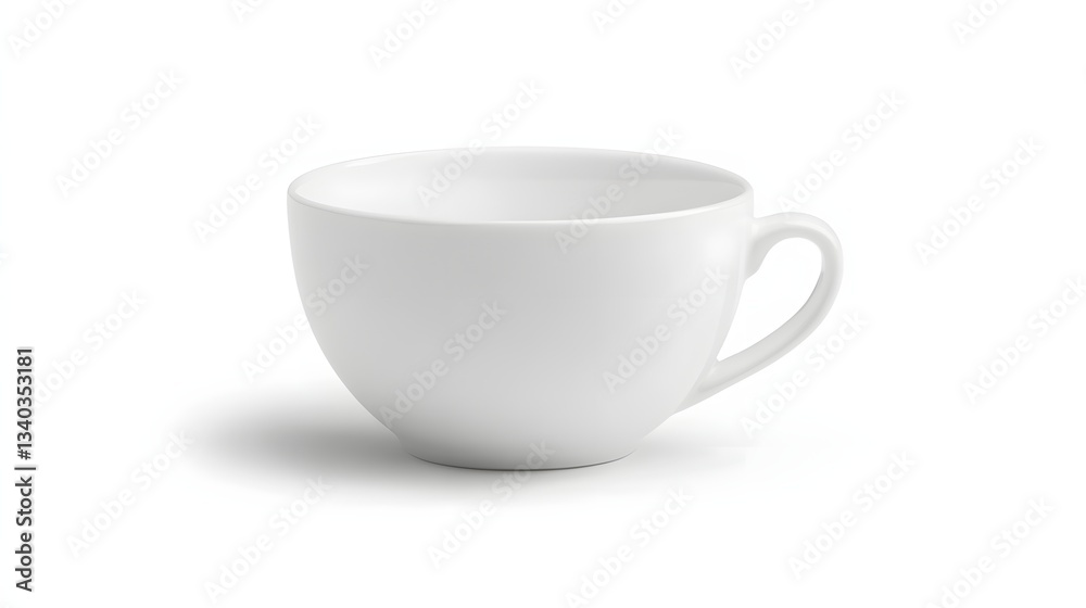 Single plain white coffee cup with handle on white Single plain white coffee cup with handle on white