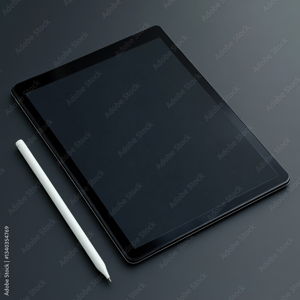 A white tablet PC rests on a clean table A white tablet PC rests on a clean table