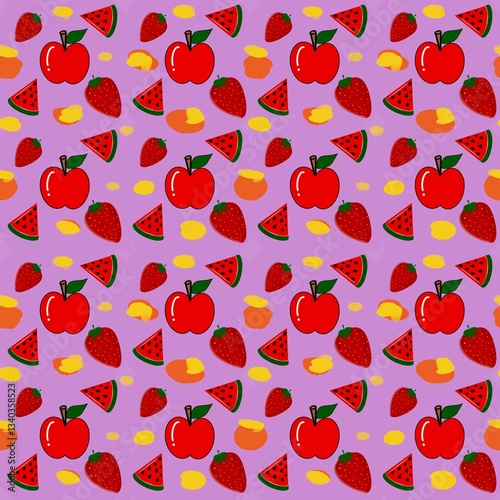 Fruit pattern, Watermelon, pineapple, cherry, background