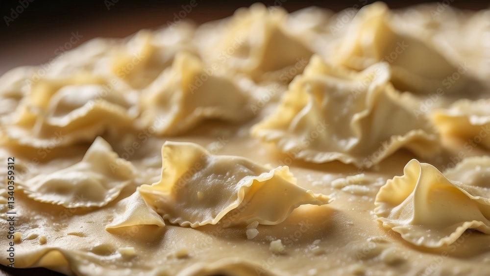 Close-up image of uncooked ravioli, showcasing multiple pasta pieces arranged closely together. Close-up image of uncooked ravioli, showcasing multiple pasta pieces arranged closely together.