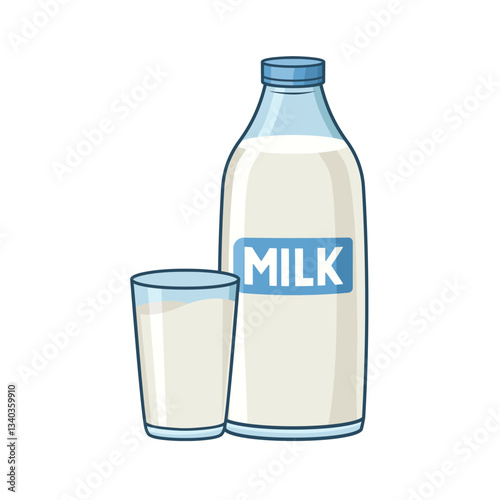 Milk in glass and bottle. Vector illustration