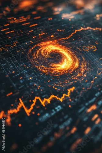 financial graph with swirling tornado overlay symbolizes market volatility and uncertainty
