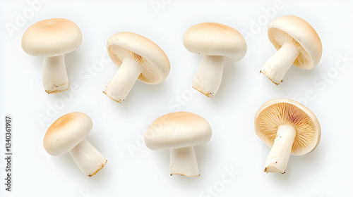 Fresh White Mushrooms on a Clean White Background for Culinary Use