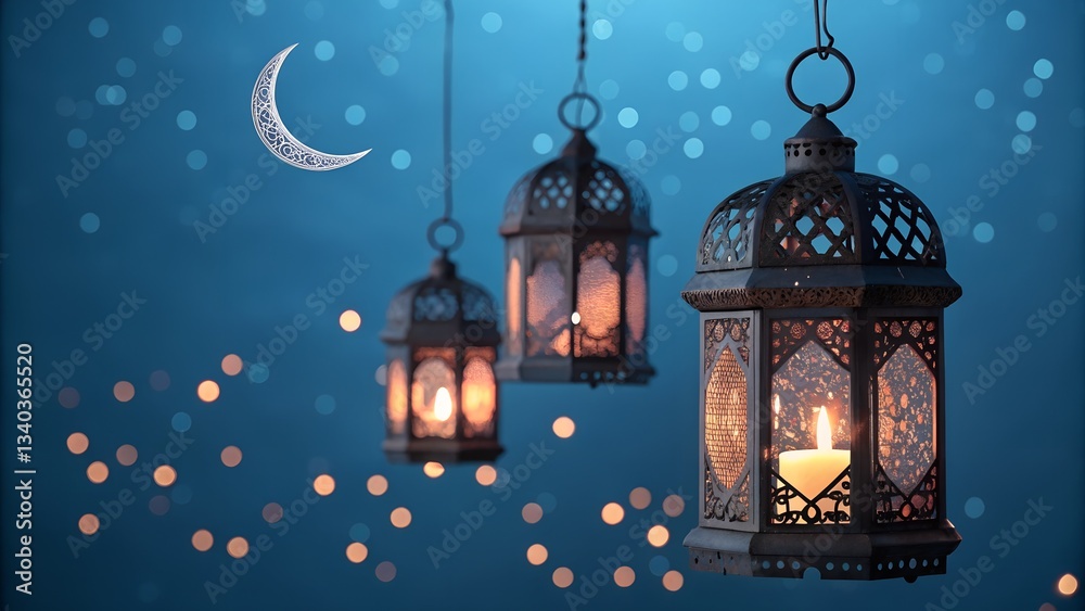 Fototapeta premium Traditional Lanterns with a Moonlit Night