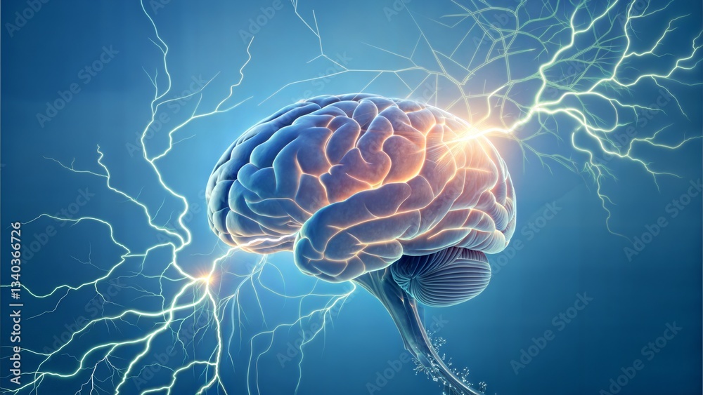 Obraz premium Human Brain with Electrical Stimulation - Scientific Illustration