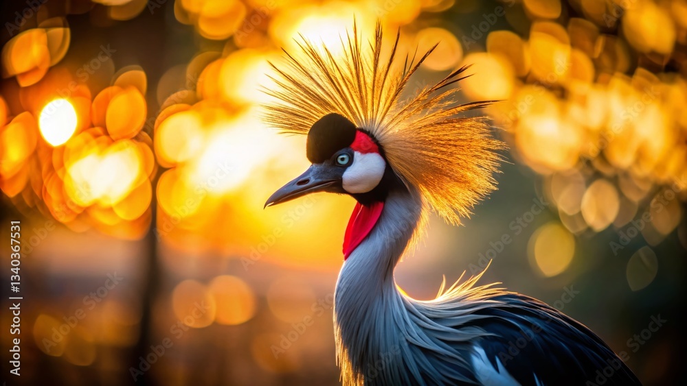 Fototapeta premium Majestic Black Crowned Crane Silhouette at Zoo - Captive Bird Photography