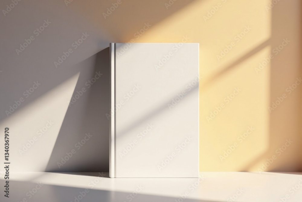 Fototapeta premium Minimalist Blank Book Cover Design with Shadows, soft focus, design
