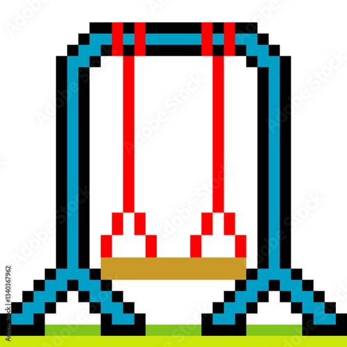 Children's playground swing in pixel art
