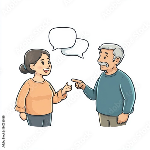 Pixel Art Illustration of a Woman and Older Man in Conversation