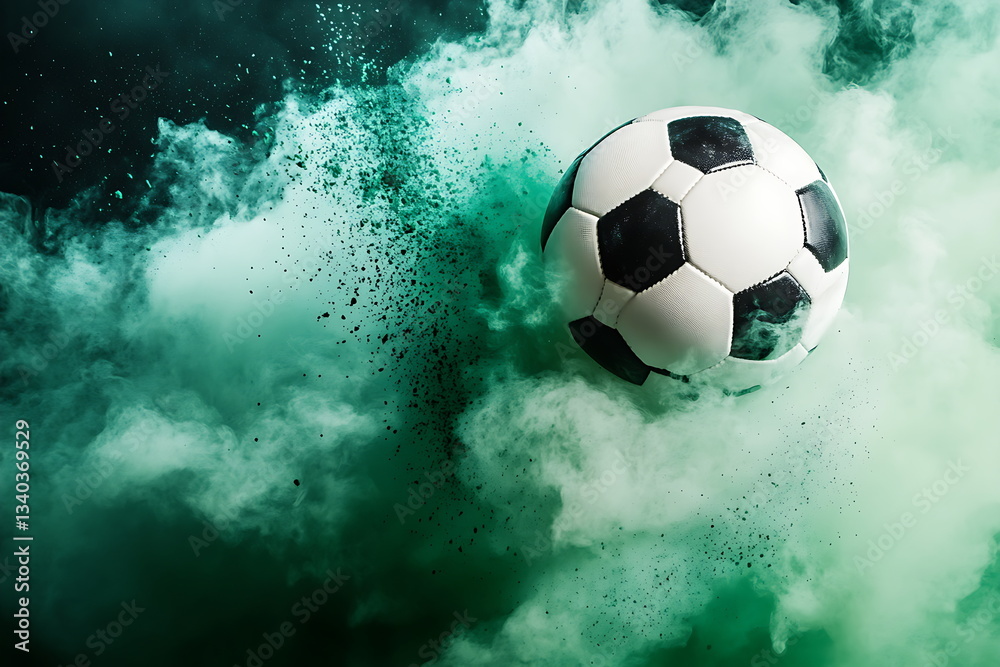 Fototapeta premium soccer ball with green smoke coming out