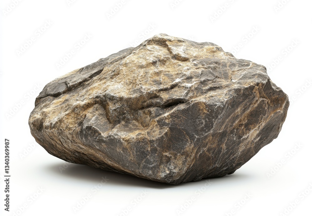 Rough Gray and Tan Rock on White Background