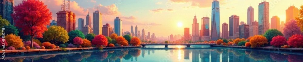 Obraz premium Abstracted cityscape with overlapping natural elements , natural, abstract