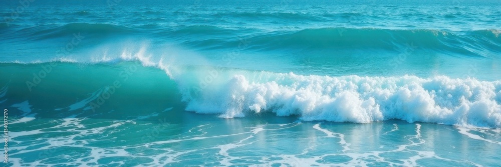 Fototapeta premium Ocean waves with foamy blue turquoise water and ripples on the surface , foam, ocean waves