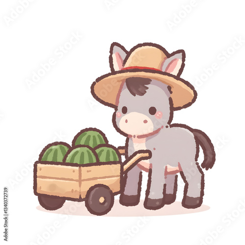 Donkey Farmer with Watermelon Cart