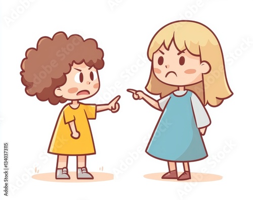 Two Girls in Yellow and Blue Dresses Engaging in an Argumentative Interaction