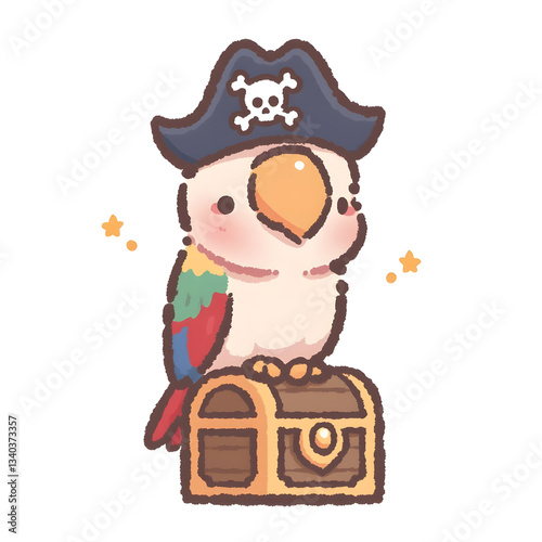 Cute Parrot Pirate on Treasure Chest