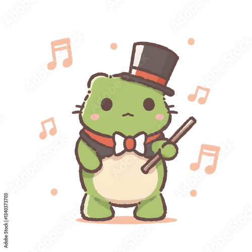 Cartoon Frog Magician with Music Notes