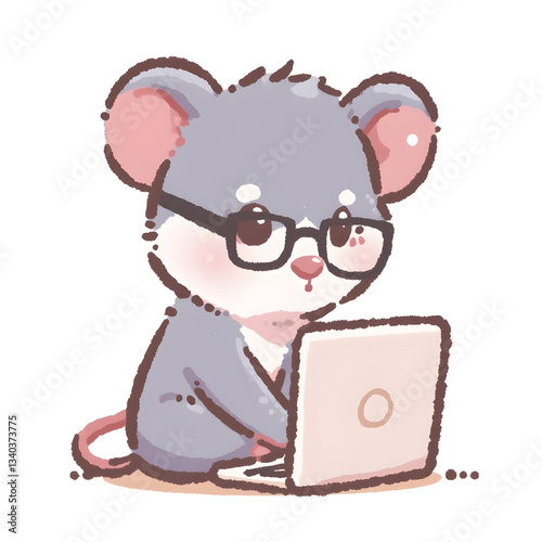 Cartoon Mouse Using Laptop