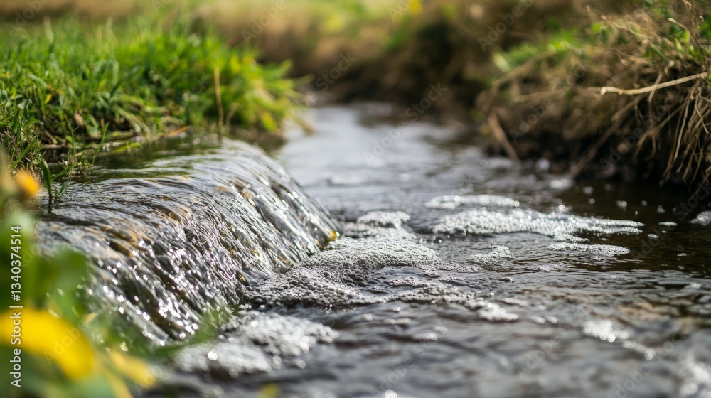 Fototapeta premium Treated water flowing from the final purification stage into a nearby river or reservoir.