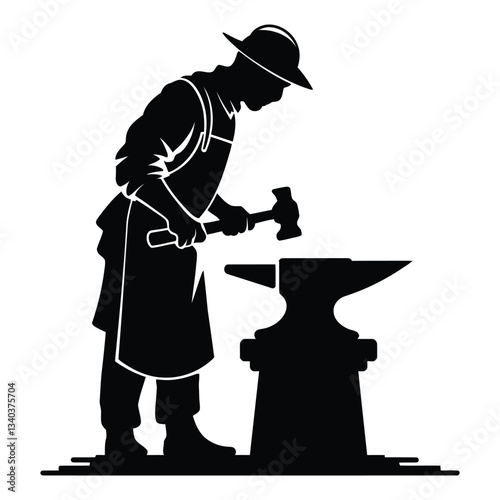 Blacksmith Silhouette, Vector, Icon, Logo, White Background.