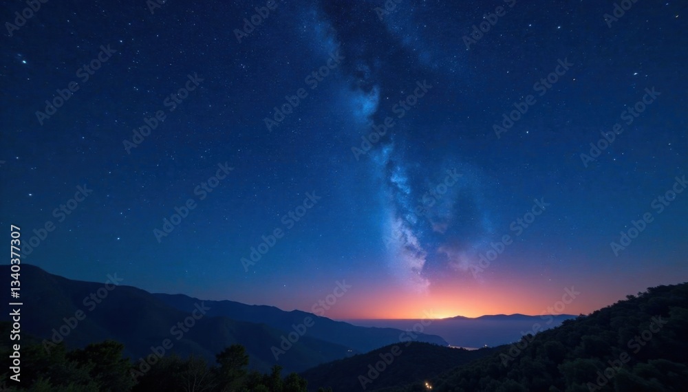 Fototapeta premium Celestial map at dusk with twinkling stars and constellations in a dark blue sky , space, night sky, stars