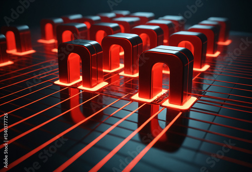 futuristic red glowing u sh...