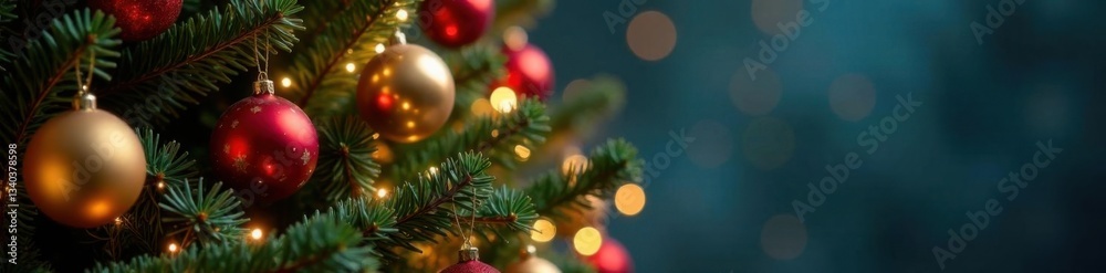 Christmas tree decorated with ornaments and lights, joyful, tree, colorful Christmas tree decorated with ornaments and lights, joyful, tree, colorful