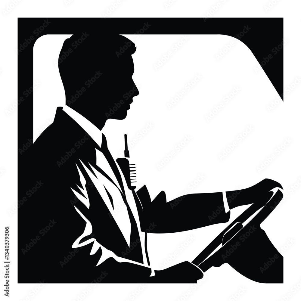 Bus Driver Silhouette, Vector, Icon, Logo, White Background.