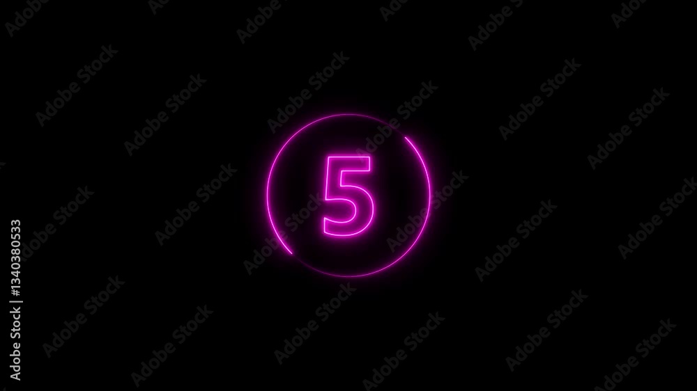 Top ten countdown animation text , neon light numbers from 10 to 1, countdown animation on black background