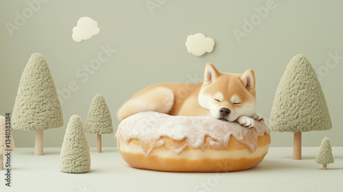 Cozy Nap: A Shiba Inu dog s...